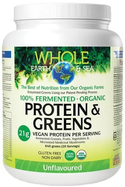 Whole Earth & Sea Fermented Organic Protein & Greens, fără gust, 640 g, Natural Factors
