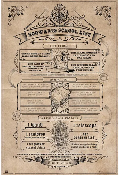Poster Erik Movies: Harry Potter - Hogwarts School List
