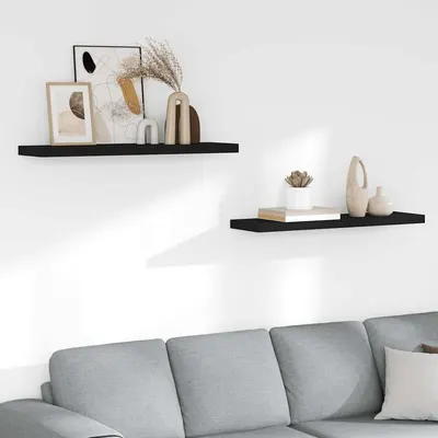 vidaXL Rafturi de perete suspendate 2 buc., negru, 90x23,5x3,8 cm, MDF