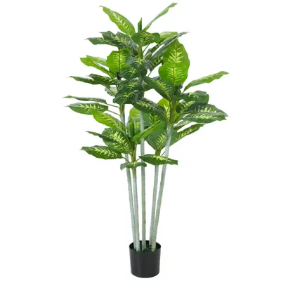 HOMCOM Plantă artificială Calathea înălțime 150 cm ghiveci din ciment 53 frunze - interior | Aosom Romania