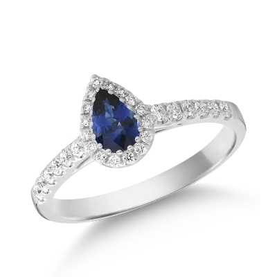 Inel din aur alb cu safir de 0.3ct si diamante de 0.25ct