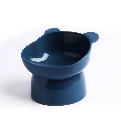 Bol din plastic, cu picior inalt, pentru pisici, albastru, cu urechi de urs, 12 x 11 xm