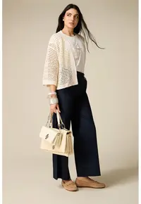 Pantaloni drepti cu pliuri - Bleumarin