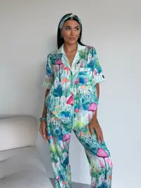 Set pijama dama din doua piese, cu nasturi – 2500379, Mushroom Garden