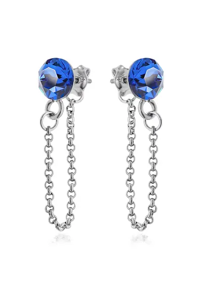 Cercei Argint 925 placat cu rodiu cu cristale Swarovski® Xirius Chain - Albastru