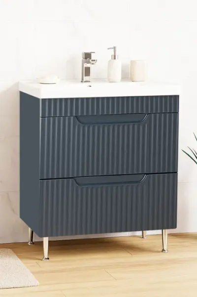 Set Baza front MDF si Lavoar seria 733, cu sertare, montat, 70 cm, antracit