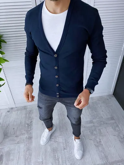 Bluza barbati slim fit bleumarin B7556 U1