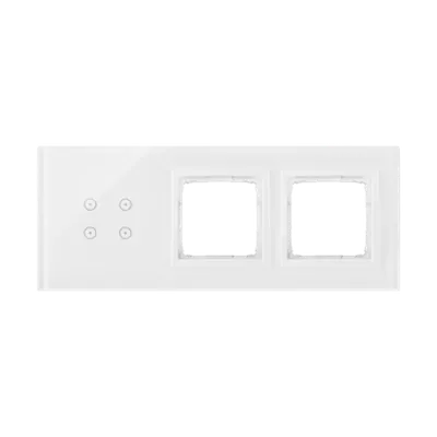 Panou Touch 3 module, modul 1:4 comenzi touch, module 2 si 3: spatii pentru module albe Simon 54, sticla alba perlata