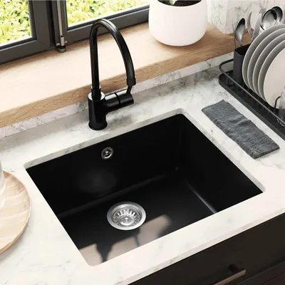 vidaXL Chiuvetă 80% Quartz și 20% Rășină 530 x 460 mm Negru