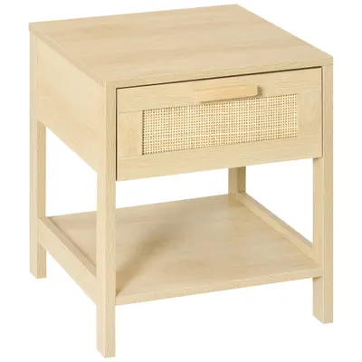 HOMCOM Noptieră Modernă din MDF, Design cu Sertar și Raft pentru Depozitare, 40x40x48 cm, Culoare Lemn Natur | Aosom Romania
