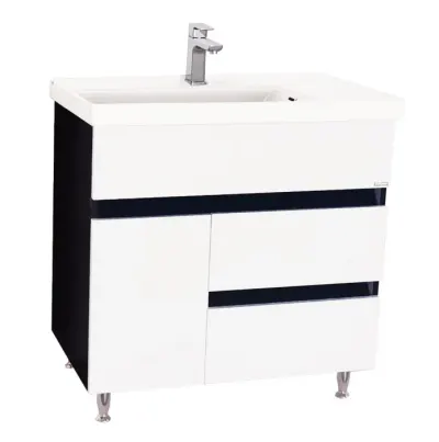 Set Baza front MDF si Lavoar seria 288, cu sertare, 80 cm, alb + negru