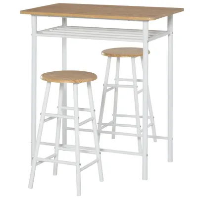 HOMCOM Set Mobilier pentru Bar, Masă și 2 Scaune Asortate, Design Modern, Alb | Aosom Romania
