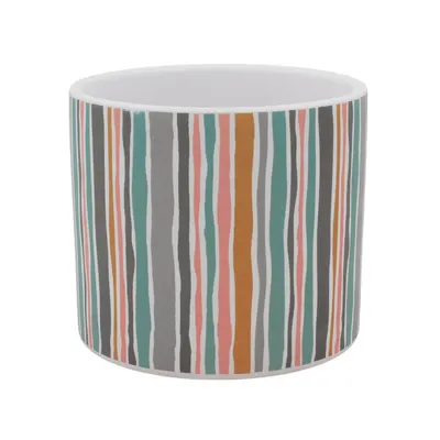 Mască ghiveci, din ceramică, dungulițe multicolore, 11 cm