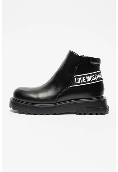 Ghete wedge de piele cu logo - Negru/Alb optic