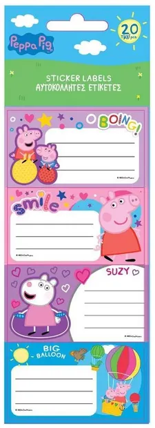 Etichete pentru caiete Peppa Pig - 20 de bucăți, asortiment
