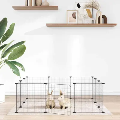 vidaXL Cușcă pentru animale de companie cu 12 panouri și ușă, neagră, 105x105x35 cm, oțel