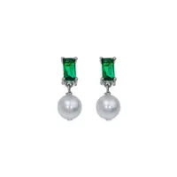 Cercei argint 925, JW1124, model cu perla si zirconiu verde, placati cu rodiu