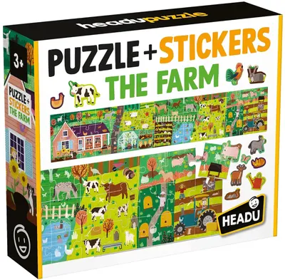 Puzzle educațional Headu - Fermă, cu stickere