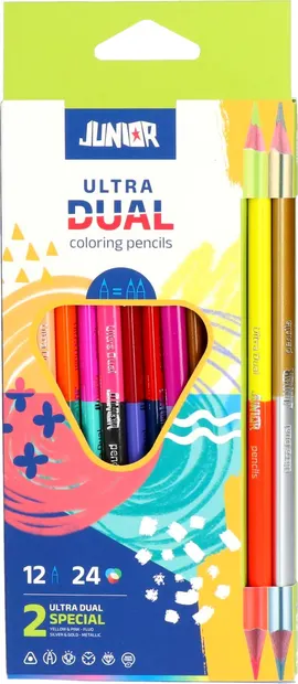 Creioane colorate cu două vârfuri Junior - Ultra Dual, 12 bucăți