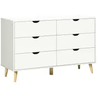 HOMCOM Comodă cu 6 Sertare și Mânere, Comodă din Lemn de Pin și Melamină, 120x40x76 cm, Alb