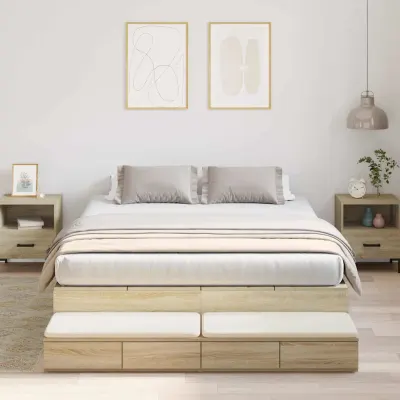 vidaXL Cadru de pat cu depozitare Stejar Sonoma 140 cm Lemn prelucrat
