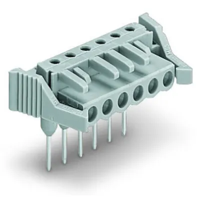 Female connector for rail-mount terminal blocks; 0.6 x 1 mm pins; angled; Locking lever; Pin spacing 5 mm; 19-pole; gray