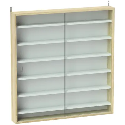 HOMCOM Vitrină pentru colecții vitrină de perete 80 x 9,5 x 83 cm 6 rafturi reglabile pe înălțime 2 uși glisante din sticlă | Aosom Romania