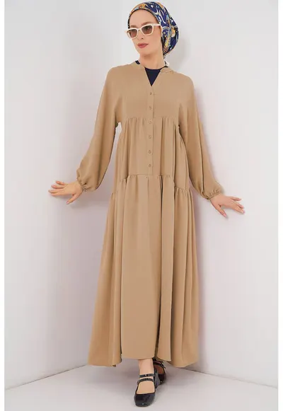 Rochie Maxi - HiCCUP - Relaxed Fit - guler in V - maro castor - textil