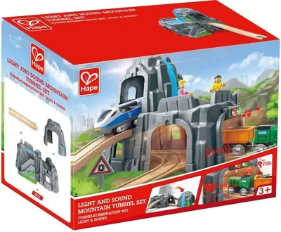 Jucarie din lemn Hape - Tunel de munte, cu sunet si lumina