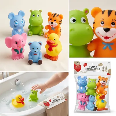 Set jucării de baie și dentiție pentru bebeluși Funny Rattle & Bathe, 6 piese 6511110049475 (copie) Engros