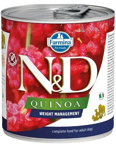 FARMINA N&D Quinoa Dog Weight Management 285 g Conserva hrana caine, pentru controlul greutatii