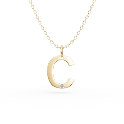 Lant cu pandantiv initiala C din aur galben cu diamant de 0.005ct