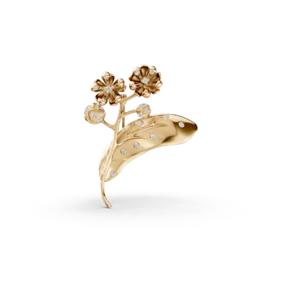 Brosa floare de tei din aur galben cu diamante de 0.1ct