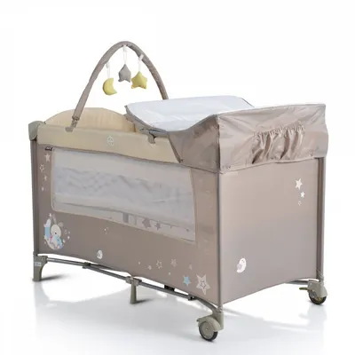 Patut pliabil de calatorie 2in1 Moni Sleepy New Beige 120x60cm cu 2 nivele,roti cu blocare,usa de acces cu fermoar,laterala cu plasa de ventilatie,pliabil compact,saltea pliabila,bara cu jucarii,saltea de infasat si geanta