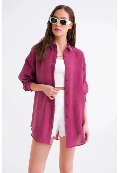 dama - camasa supradimensionata - textil - 48795 - Roz