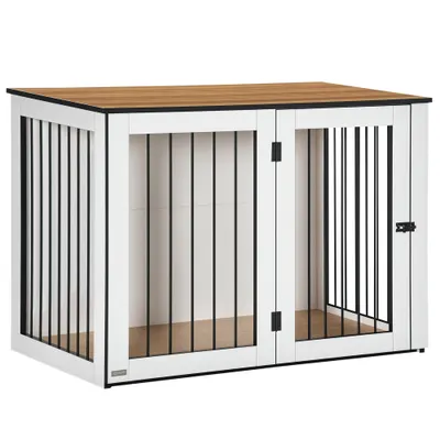 PawHut Cușcă pentru câini, Cușca pentru animale de companie pentru câini mari, Casă pentru câini, Interior, 106 x 60 x 76 cm, Stejar+Alb | Aosom Romania