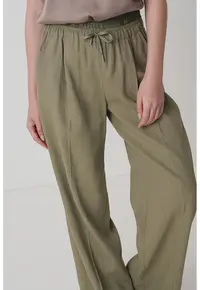 Pantaloni evazati cu banda logo in talie - Verde sparanghel