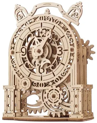 Puzzle 3D din lemn Ugears din 43 piese - Model de ceas deșteptător antic