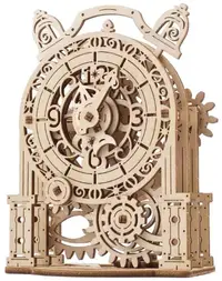 Puzzle 3D din lemn Ugears din 43 piese - Model de ceas deșteptător antic