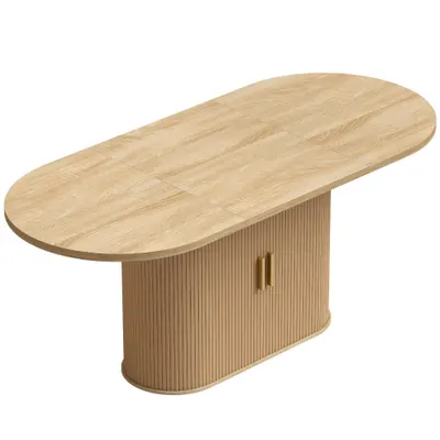HOMCOM Masă de Sufragerie Ovală pentru 6 persoane, Uși Culisante, 6 Compartimente, Stil rustic modern, 180x80x75cm, Stejar | Aosom Romania