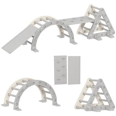 AIYAPLAY 8-în-1 Triunghi de cățărat pentru copii, arc de cățărat, rampă dublă pentru urcat & alunecat, 279 x 80 x 69 cm, gri | Aosom Romania
