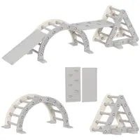 AIYAPLAY 8-în-1 Triunghi de cățărat pentru copii, arc de cățărat, rampă dublă pentru urcat & alunecat, 279 x 80 x 69 cm, gri | Aosom Romania