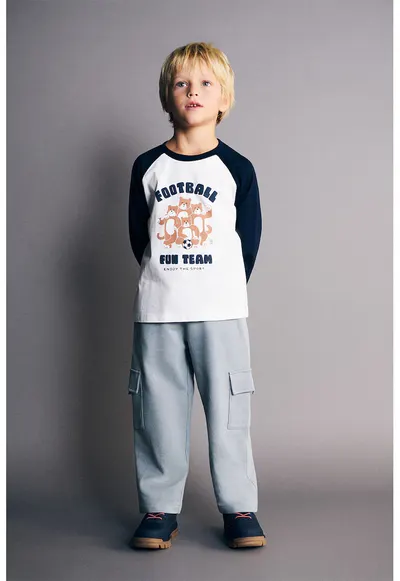 Pantaloni cargo drepti de trening - Albastru prafuit