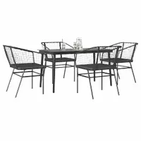 Gossi set de sufragerie de gradina 5 piese neagra sticla poly rattan