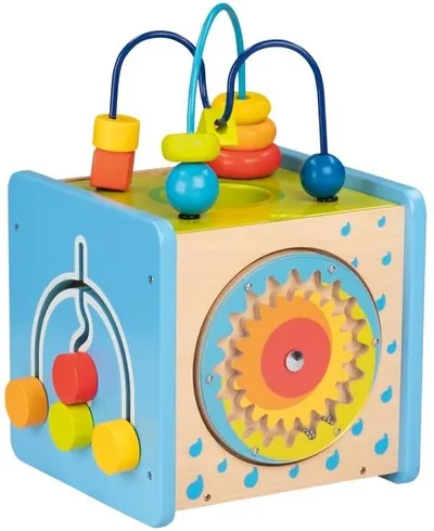 Jucarie din lemn Goki - Cub educativ cu activitati