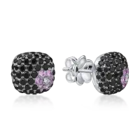 Cercei din aur alb cu diamante negre si incolore de 1.6ct si safire roz de 0.2ct