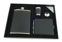 Set cadou format din 4 piese plosca palnie pahar tip shot si tabachera NEGRU SIMPLU