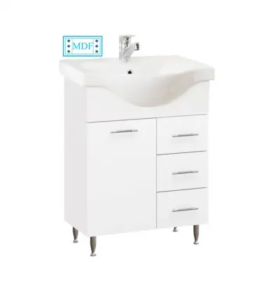 Set Baza front MDF si Lavoar seria 153, cu sertare, montat, 55 cm, alb