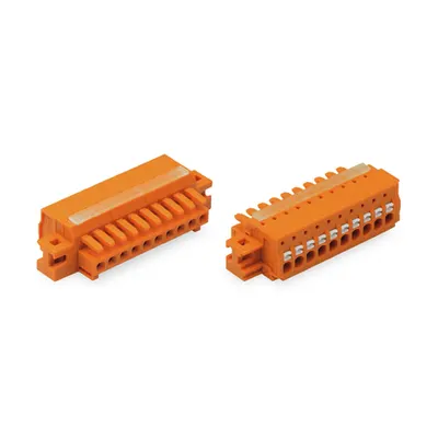 1-conductor female plug; 100% protected against mismating; push-button; clamping collar; 1.5 mm²; Pin spacing 3.81 mm; 16-pole; 1,50 mm²; orange