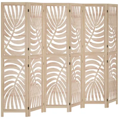 HOMCOM Paravan interior din lemn 6 panouri 240 x 170 cm, pliabil și portabil, model frunză, design detașabil, lemn natural | Aosom Romania